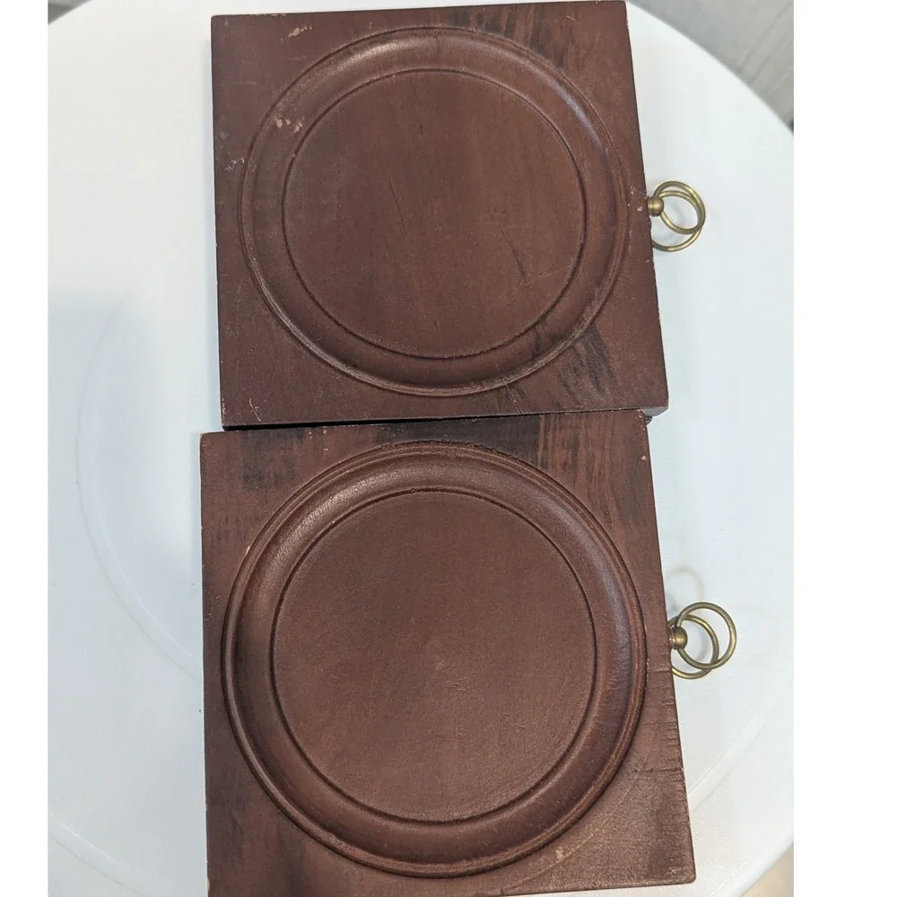 Vintage Ardco Wood Plate Frames Set of 4 Square Wall Hanging Plaque Brown Decor